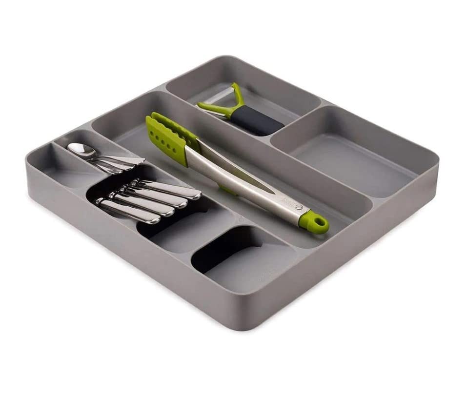 Kitchen Organizer Tray Cutlery Spoon Fork Storage With 3 Compartment Tableware Holder Rack |40 x 38 x 5.5 cm | Plastic | Grey