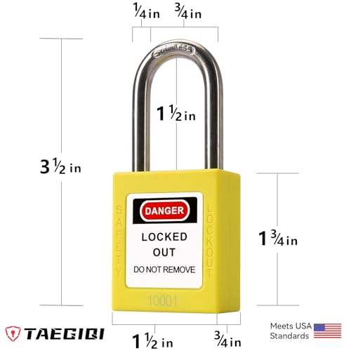 Image of Lockout Tagout Locks with Brass Core, Keyed Different, 10 Yellow Safety Padlocks Keyed Different, 1 Keys Per Lock, OSHA Compliant Loto Locks for Electrical Lock Out Tag Out Kits