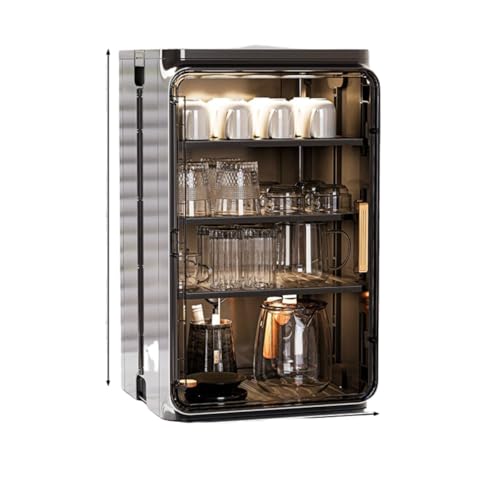 Piultaコップ 収納 卓上食器棚 ミニカップボード 食器棚 キッチン 多機能 コンパクト 大容量 防塵 防湿 (ラージサイズ ブラック)