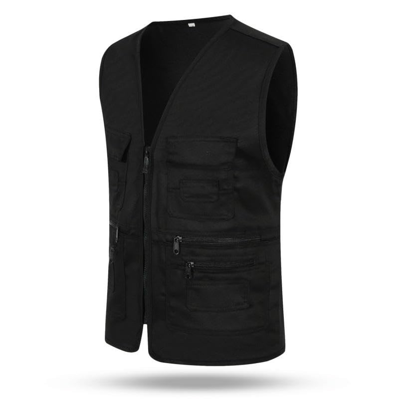 Chaleco holgado de algodón para hombre con cremallera multiestacional cuello V 4
