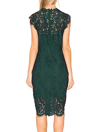 Merokeety Women's Sleeveless Lace Floral Elegant Cocktail Dress Crew Neck Knee Length For Party A-Dark Green #TOP2