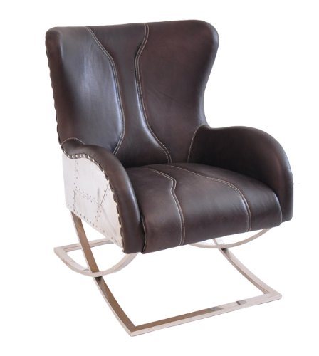 Ohrensessel Tony Vintage-Leder Chrom Echtleder Sessel Dunkelbraun Ohrensessel Tony Vintage-Leder Chrom Echtleder Sessel Dunkelbraun