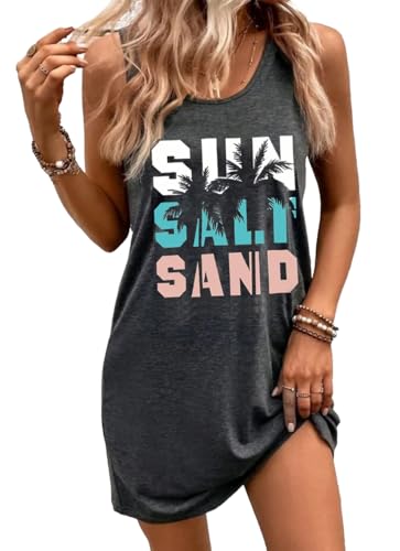 Image of Summer Tank Dress for Women Sunset Palm Tree Beach Vacation Cover Up