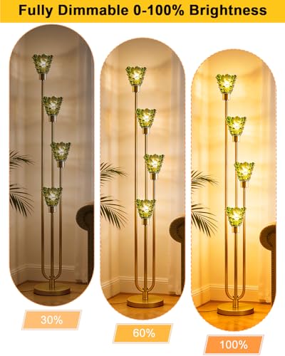 Image of Lightdot Glass Floor Lamp Dimmable 4-Lights Gold with Green Glass Shade 3000K Bulbs Included Mid Century Modern Standing Tall Lamp with 5Lbs Heavy Base for Living Room /Bedroom /Sofa Beside /Corner Decor