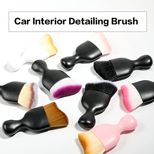 Image of AOCISKA Car Interior Detailing Brush, Soft Bristle Dusting Brush, Car Dash Duster, Black&Pink with Cap