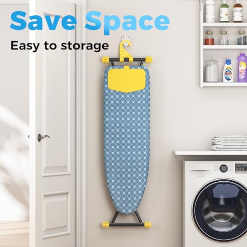 KINGBOARD Ironing Board, Compact Iron Board with Silicon Iron Mat, Heat Resistant Cover, 7 Height Adjustable, Foldable Ironing Board Wall Mount Hanger, 13x43 Yellow by KINGBOARD - Image 7