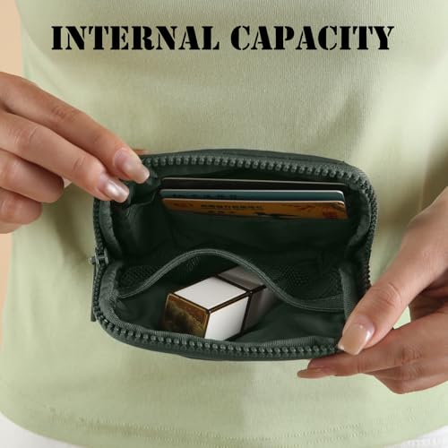 Image of The Iris Wallet Zipper Mini Coin Purse Keychain ID Holder Wallet | Zip Card Case with ID Window Purses for Women Mini Portable Keychain Wallet,Olive Green with Lanyard