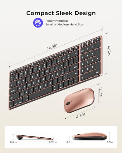 Image of seenda Bluetooth Keyboard and Mouse Combo for Mac, SKM64-2 Rechargeable Silent Wireless Keyboard Mouse Compact Slim, 3 Multi-Device Connection, Compatible for Mac MacBook Pro /Air iPad, Black Rose Gold
