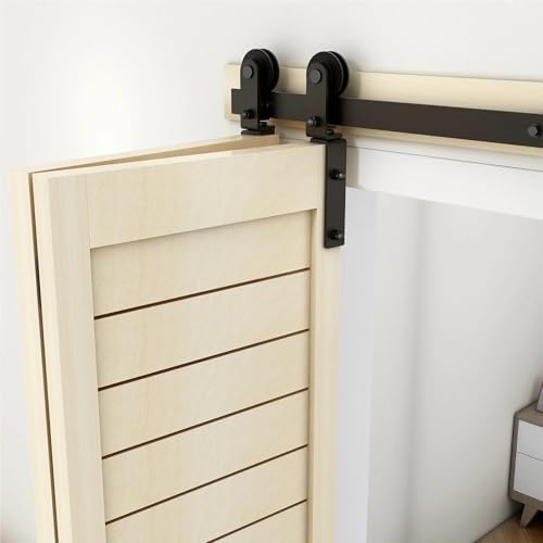 6FT Bi-Folding Barn Door Hardware Kit - I Shape Roller Track System for 2 Doors, Smooth & Quiet Operation, Easy Installation, No Door Included, Perfect for Home Decor