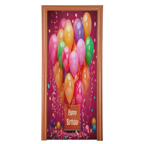 FLildon Happy Birthday Balloons Door Cover Decoration, Party Accessory Porch Decor for Festive Ornament Room Door Covers 35 x 79 Inch