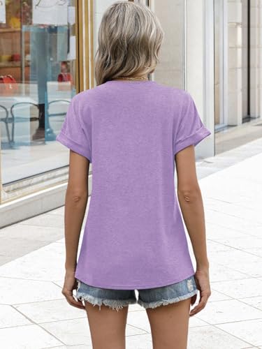 Image of EyMuse Womens Short Sleeve Henley Tops Fashion Casual V Neck Summer Tshirt | Summer Button Up Top Fashion Soft Basic Tees Blouses Spring Comfortable Classic Clothing Resort Wear for Women 2026