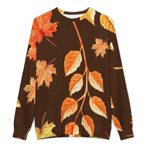 MoBlinko Sweaters for Men Autumn Leaves Mens Crewneck Sweater 2XL Long Sleeve Lightweight Pullover2