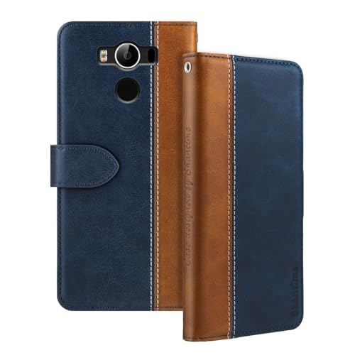 Shantime Leder Flip Hülle Kompatibel mit Elephone P9000 Lite Hülle Mit Kartenhalter RFID-blockierend Magnetischer Ständer Schlanke Passform Geschäftsschutzhülle(Blau)