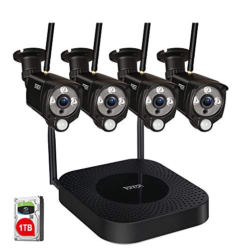 [Audio Recording & Expandable] Tonton 1080P Security Camera System Wireless,8CH NVR Recorder with 1TB HDD and 4PCS 2MP Outdoor Indoor Bullet Cameras with PIR Sensor,Easy Installation,Plug and Play