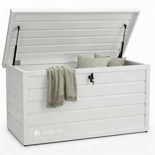 Juskys Boîte de rangement en métal Limani de 380 litres - boîte d'extérieur - étanche, verrouillable - boîte de jardin, coffre à coussins pour le jardin...