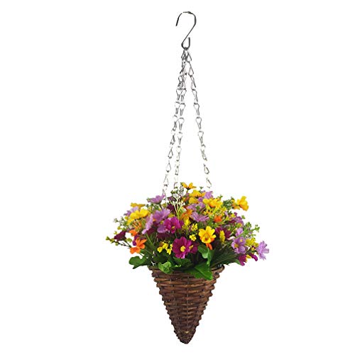 Mynse Hanging Willow Planter Cone Artificial Daisy Flower For Balcony Home Decoration, Purple And Orange #TOP1