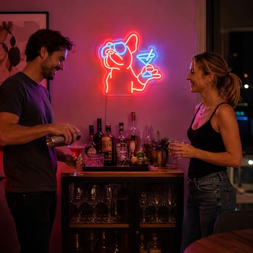 Image of Red&Blue Neon Sign Led Neon Lights Signs for Wall Decor USB Powered Led Signs for Room Decoration-Cocktail Dog