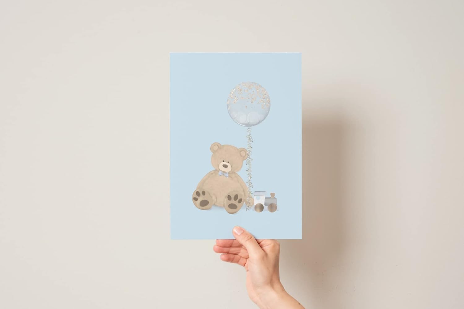 Cute Children's Bear Balloon Prints, Blue, A3 - Image 5