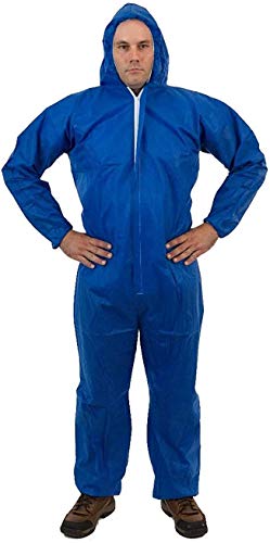International Enviroguard – Standard SMS 3 Layer General Protective Coverall for General Cleanup (Blue) Attached Hood and Elastic Wrist Ankle, 2XL (25 per case)