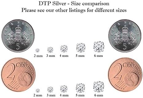 DTPsilver - Set of 4 PAIRS of 925 Sterling Silver, Yellow or Rose Gold plated * TINY/SMALL * Round Stud Earrings with Cubic Zirconia - Diameter: 2, 3, 4, 5 mm - White/Clear CZ