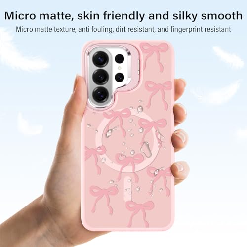 Tcaraersing Magnetic for Samsung Galaxy S26 Ultra Bow Case with Kickstand, Compatible with MagSafe, Built-in Camera Ring Stand, Translucent Cute Ribbon Cover for Women Girls, Pink Bowknot by Tcaraersing - Used condition - Image 5
