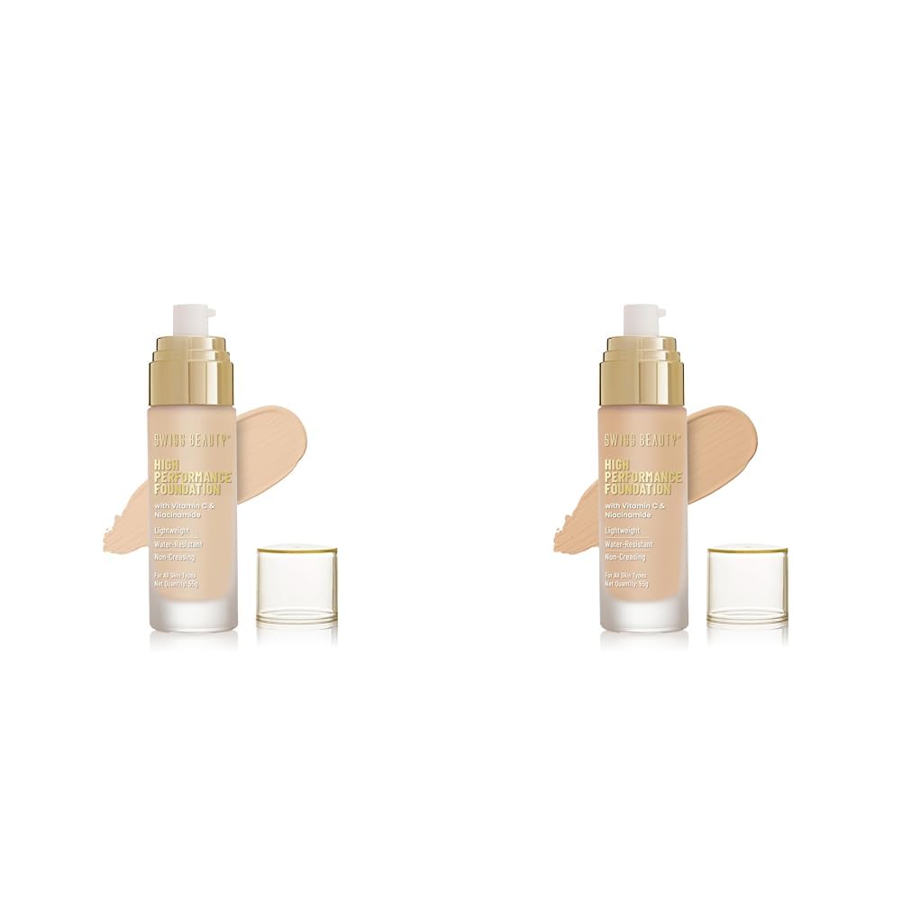 Swiss Beauty High Performance Dewy, Matte Finish Medium to buildable Coverage Liquid All Skin type Foundation Natural Beige & High Performance Foundation Natural Nude 55 g