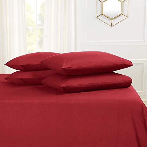 Image of Burgundy Bedsheet with 4 Pillow Covers 400TC 100% Egyptian Cotton Premium 5 Piece Bedsheets Single Bed
