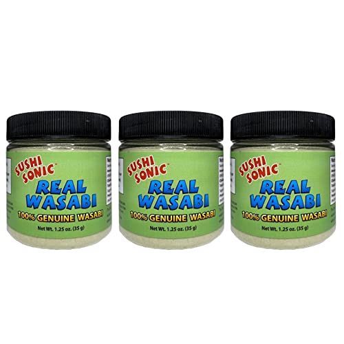 Sushi Sonic 100% Real Wasabi Powder, No Fillers, Vegan, Non-GMO, Use Authentic Wasabi Powder for Traditional Flavor, 1.25 oz jar, 3 pack