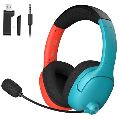 Wireless Gaming Headset for Nintendo Switch/Lite/OLED, Wireless Gaming Headphones with Mic for Nintendo Switch 2/Fortnite/Sports - Red/Blue