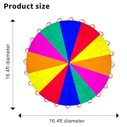 Image of Parachute 13ft / 16.4ft / 20ft - Kids Play Gymnastics Parachute with Handles for Group Team Cooperative Games,Indoor Outdoor Gym Class Rainbow Parachute Birthday Church VBS Activity Supplies