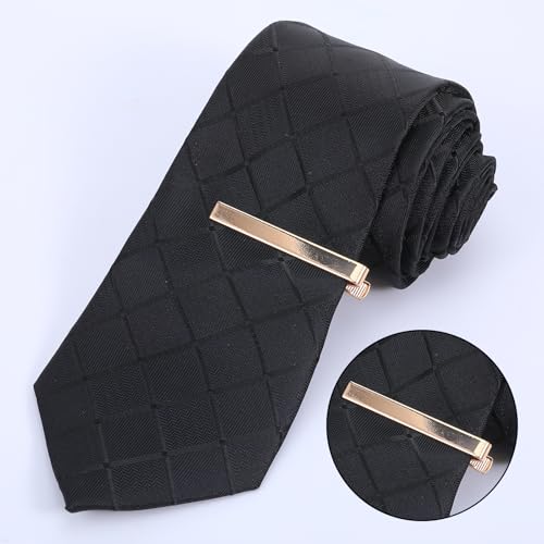 JJUNW 6 Pcs Tie Clips for Men, Stainless Steel Tie Clips Classic Ties Bar Clip Silver Patterned for Father Husband Business Wedding Anniversary Everyday Wear (Gold + Silver + Black)
