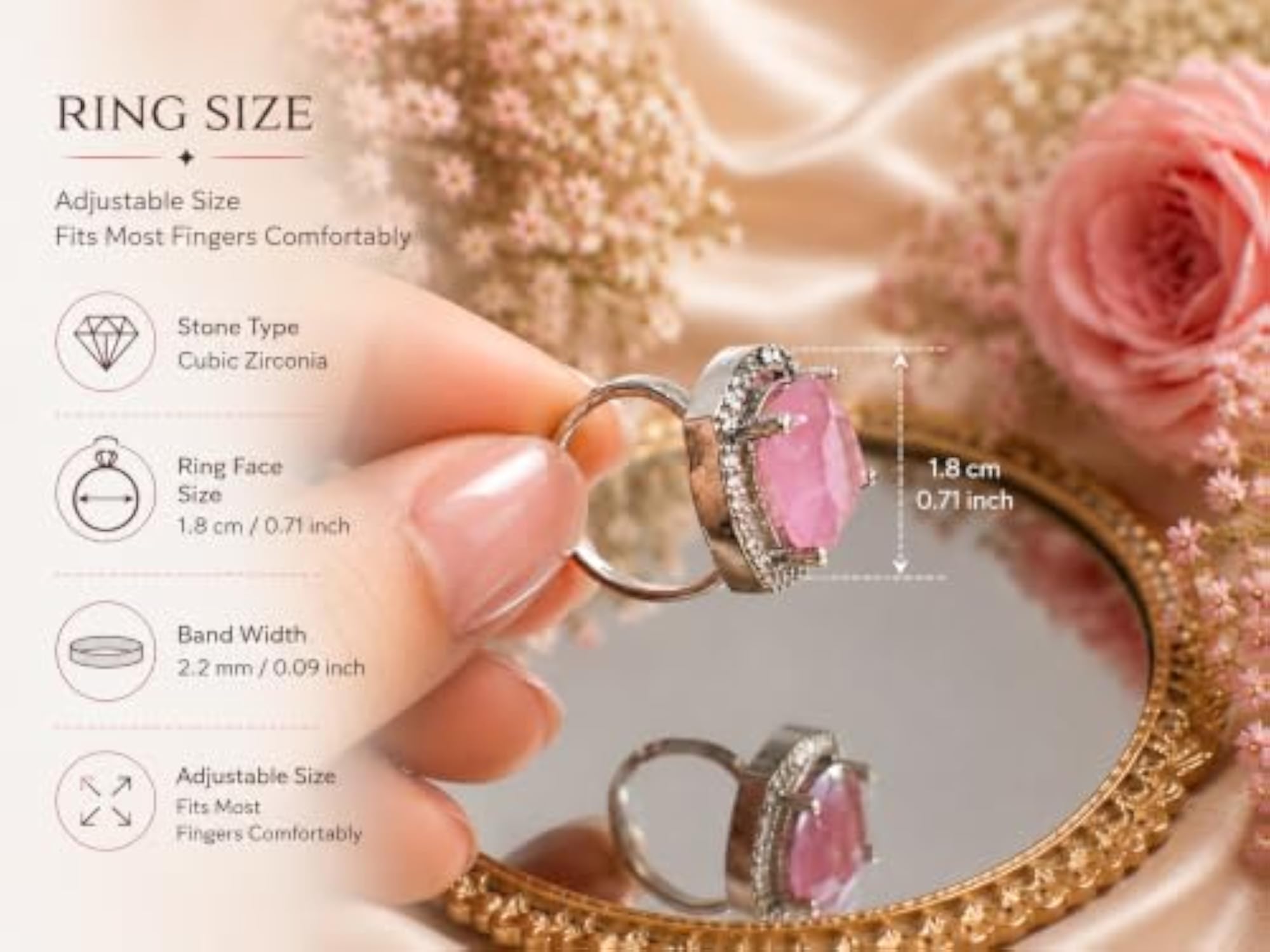 Women's Silver Tone White Stone Adjustable Ring