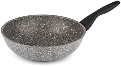 Barazzoni Gran Sasso Plus Hopper Wok, Marmotech Plus 6 Layer Stone Effect Internal Coating, Diameter CM 28, L 3.7. Made in Italy.
