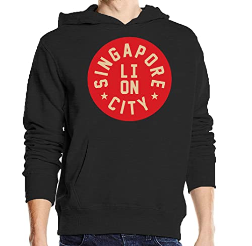 Sweat à capuche Lion City en coton noir premium au design artistique unique