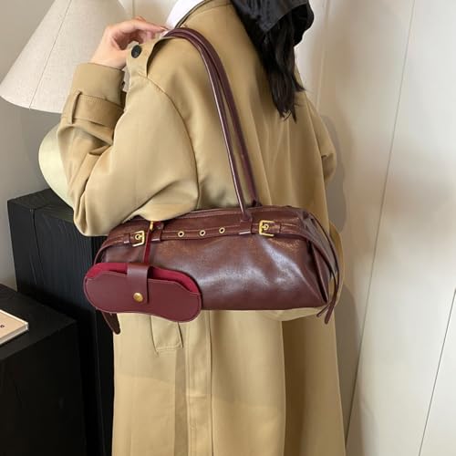 Boston Handbag for Women Casual Shoulder Bag PU Leather Retro Underarm Bag Tote Bag Commuter Bag3
