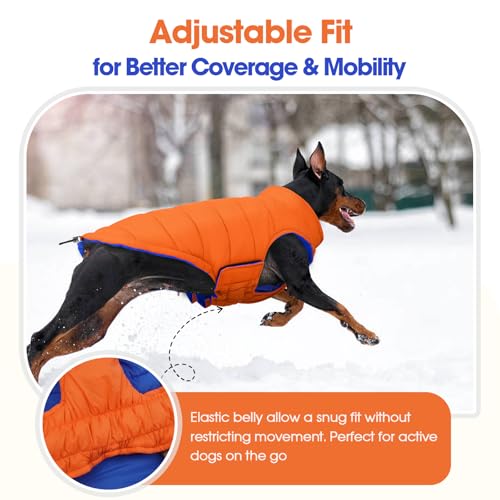 QBLEEV Reversible Dog Coat for Medium Dogs, Waterproof Windproof Winter Jacket Keeps Dogs Warm in Snow, Adjustable Hook & Loop Lightweight Dog Puffer Vest, Orange, L – Fits French Bulldog - Image 6