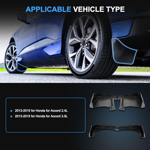 Image of ECCPP Front and Rear 4Pcs Mud Flaps Splash Guards Fit for Honda Accord 2013 2014 2015 (Excluding Sport Sedan,Not Fit CVT) Mud Guards (Not fit Side Skirts) （No Drilling Required）