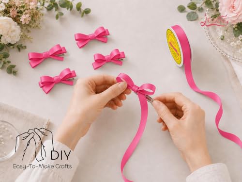 Image of Double Face Hot Pink Satin Ribbon 1 /2 inch X 50 Yards Polyester Hot Pink Ribbon for Gift Wrapping Very Suitable for Weddings Party Hair Bow Invitation Decorations and More