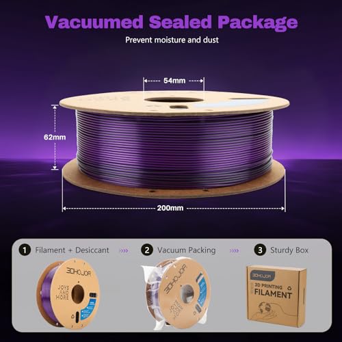 Image of 3DHoJor Silk PLA Filament 1.75mm Black Purple Dual Color PLA 3D Printer Filament 2 in 1 Coextrusion 1KG Spool(2.2lbs) 3D Printing Filament Dimensional Accuracy + /- 0.03mm Fits for Most FDM 3D Printers