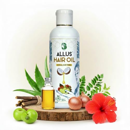 Image of Allus Hair Oil - Natural Hair Growth Oil for Men & Women | Reduces Hair Fall & Dandruff | Promotes Thick, Long Hair | Herbal Formula | Coconut Oil 200 ml