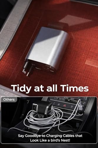 Image of 120W 4-in-1 Retractable Car Charger with Fast Charging, Dual Built-in Cables + 2 USB Ports, Universal Car Phone Charger for iPhone 17 /16 /15 /14 /13 /12 Series, Android, iPad & All Smartphones