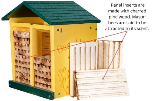 JCs Wildlife Double-Wide Large Poly Lumber and Pine Mason Bee House - Attracts Bee Pollinators in Your Garden - Handmade in The USA