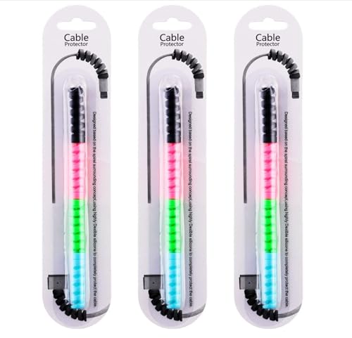 Image of 3 Pack Spiral Cable Protectors & Wire Protectors Spring Wire for All Wired Accessories for USB Charger, Data Cable, Headphones, MacBook, Laptop, Elastic Cord Saver (Multi-Color)