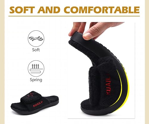 KuaiLu Mens House Slippers Adjustable Soft Cushion Fur Sandals with Arch Support Comfort Open Toe Slides Slipper Slip-on Indoor Outdoor4