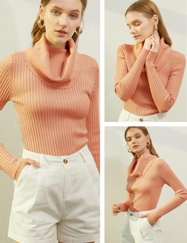 Image of v28 Women's Stretchable Cowl Neck Knit Long Sleeve Slim Fit Bodycon Sexy Sweater