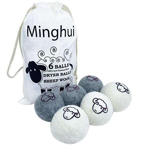 ウールボール6-Packによる乾燥機用ウールボール洗濯ボール 100％純粋な手作りの有機再利用可能な天然布柔軟剤ウールドライボール (黒+白)