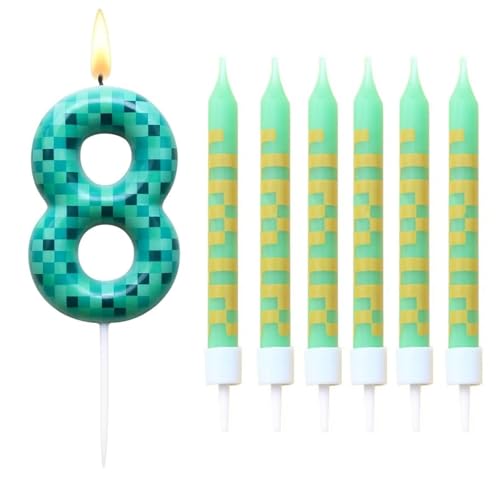 BOBOZHONG Vela Pixel Cumpleaños para TartaVelas,Píxeles Verde con Tema Videojuegos,para Fiestas Infantiles Bodas Aniversarios Decoración Tartas Temáticas TNT Graduación(Números 8)