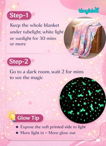 Image of Glow Blanket for Kids 200x150 cm, Pink Unicorn Glow in The Dark Blanket, Soft Flannel Fleece All Season Kids Blanket, Birthday Gift for Boys & Girls