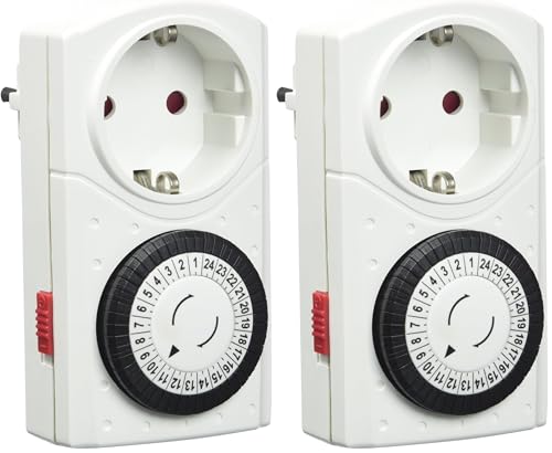 Hama Mechanische Zeitschaltuhr Mini (Tageszeitschaltuhr, 30 min Schaltintervall, 3500 W) weiß (Packung mit 2)