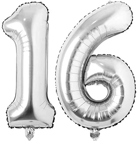Jonhamwelbor 16 Number Balloons Silver Giant Jumbo Big Large Number 16 Foil Mylar Balloons for Sweet 16th Birthday Party Supplies 16 Anniversary Events Decorations - Image 2